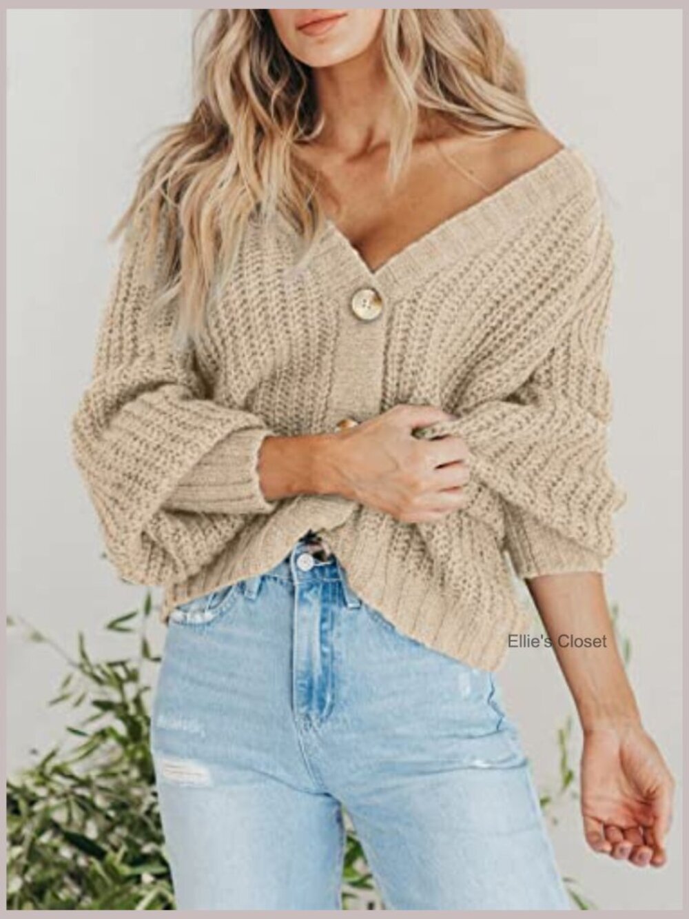 Chunky Knit Open Front Cardigan Long Sleeve Button V-Neck Loose Short - Picture 2 of 7